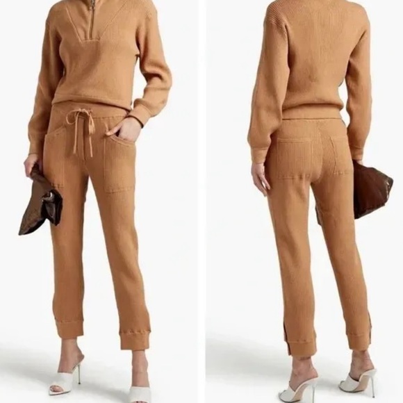 JONATHAN SIMKHAI DANNY Rib Knit Joggers track pants CAMEL size Large - Picture 1 of 13